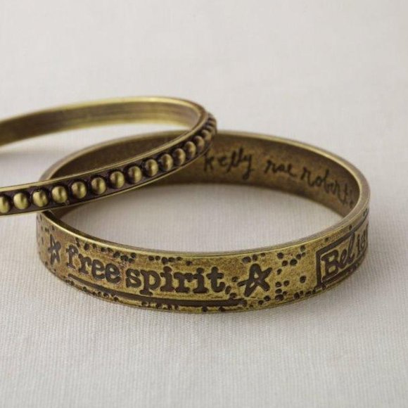 Kelly Rae Roberts Gold Message Bangles Free Spirit Set of Two New - Picture 2 of 2